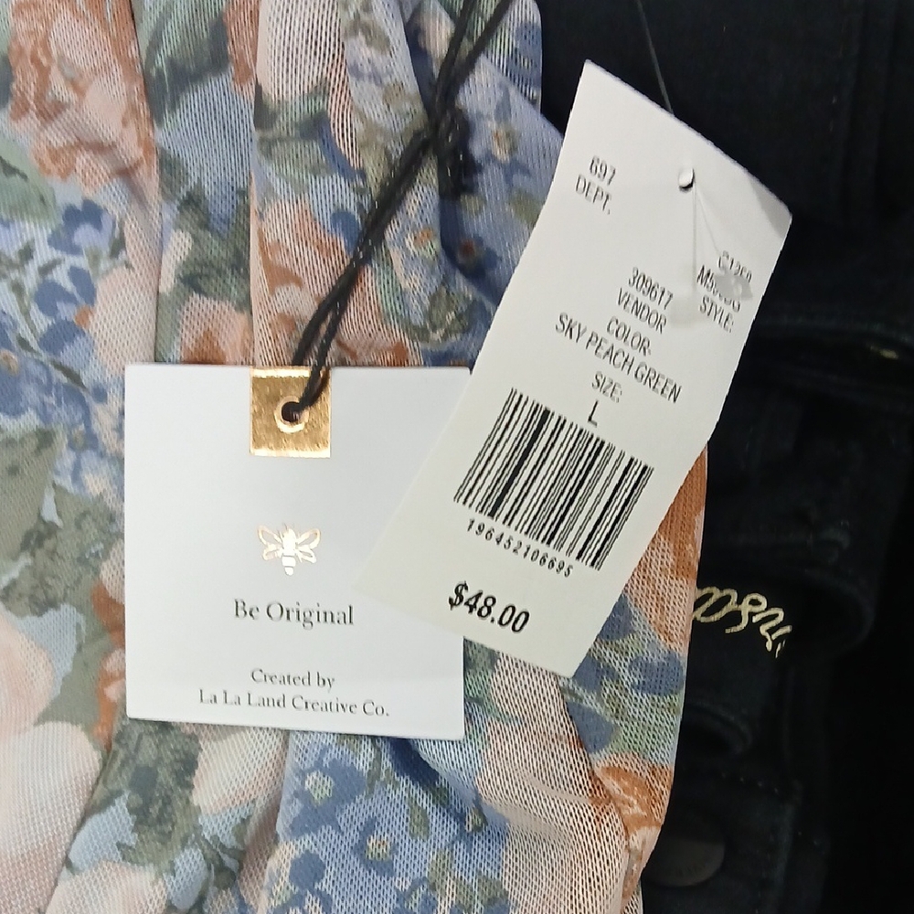 Floral Mesh Dress in Sky, Peach, and Green